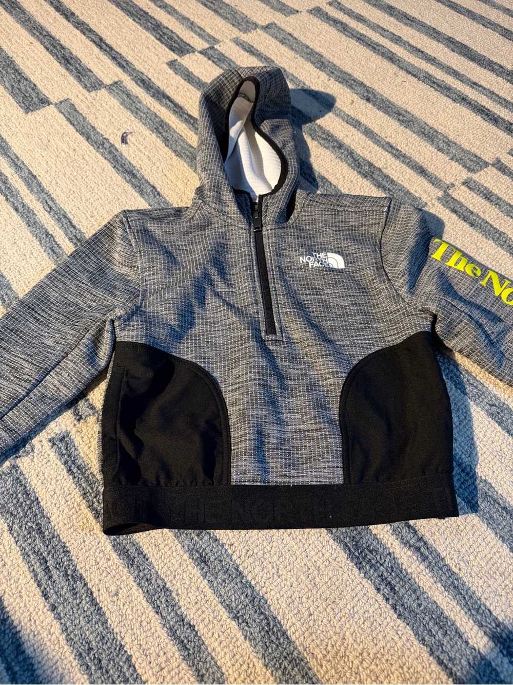 The North Face Kids Grey & Black Half-Zip Hoodie with Yellow Sleeve Accent